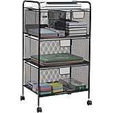 Mind Reader Cart with Drawers, Multipurpose Office Organizer, Utility Cart, Rolling Storage, Metal Mesh, Black
