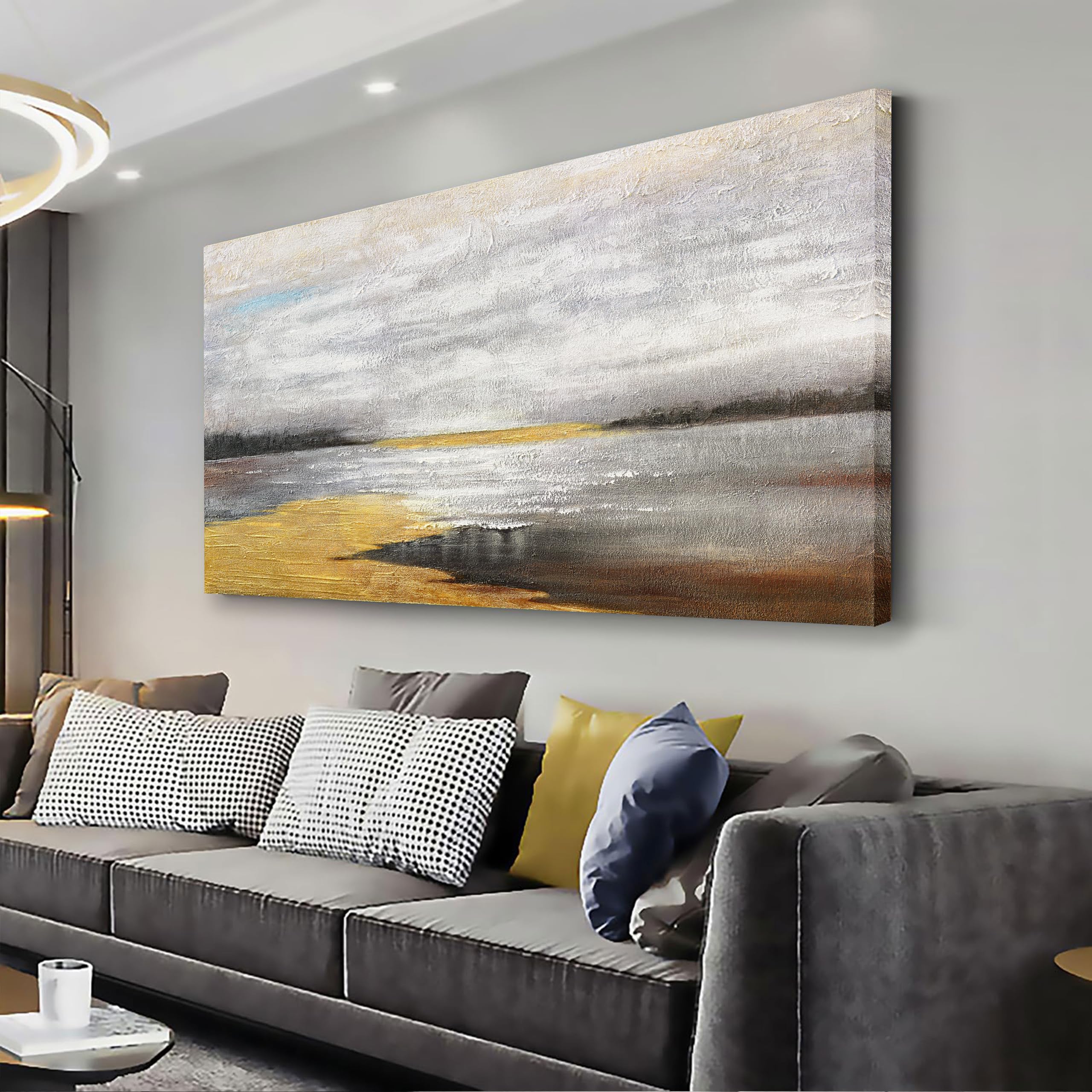 Photo 1 of AERART Abstract Wall Art Gold and Gray Brown Abstract Wall Decor Canvas Print Artwork for Living Room Bedroom Office Home Decor 29"x58"