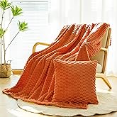 Bnuitland Flannel Throw Blanket, 300 GSM Fleece Cozy Warm Soft Home Decor Lightweight Bed Sofa Blanket for Adults, Suitable for All Seasons(Orange,50X71 inches with Pillow Cover)