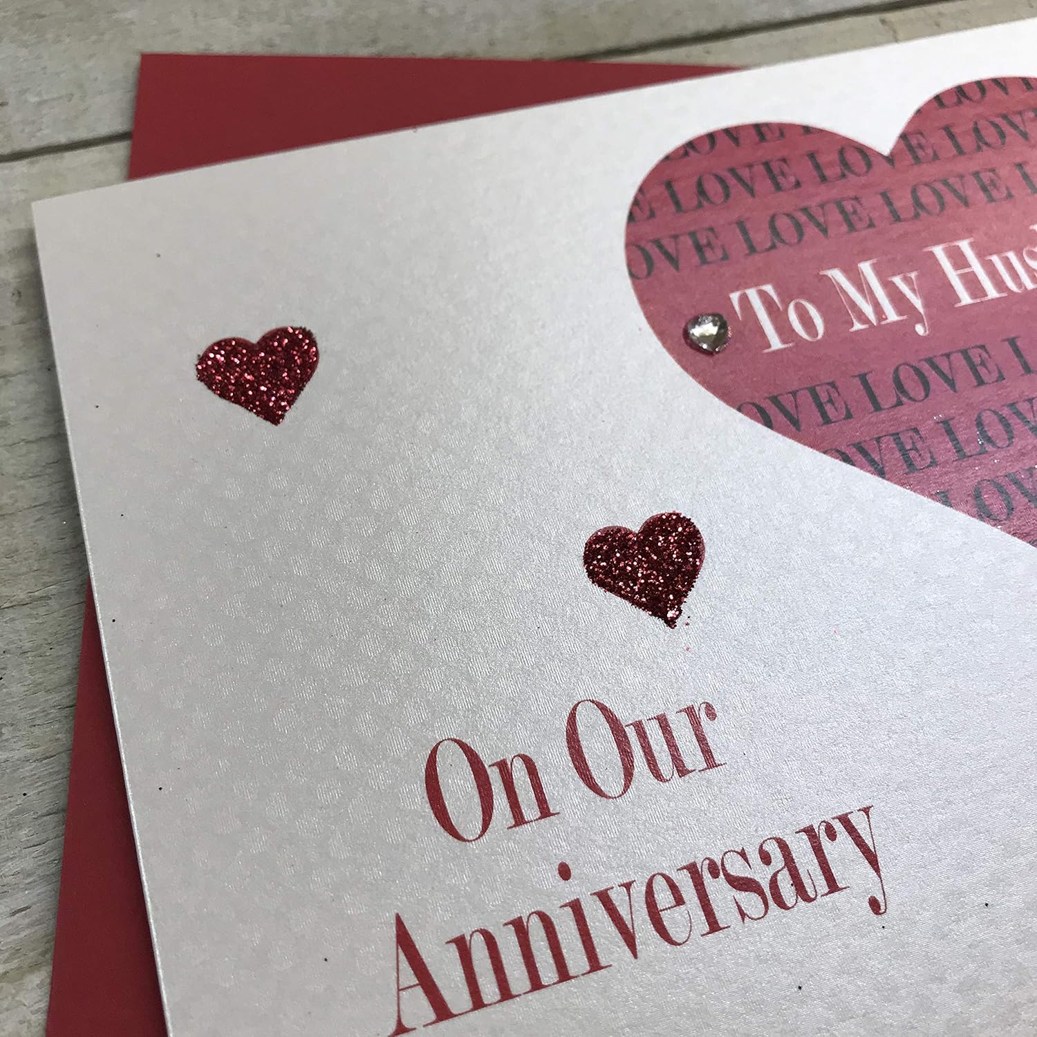 White Cotton Cards Husband Anniversary Handmade Card with Heart and Balloon, White, PD90, 16CM X 16CM - Image 3