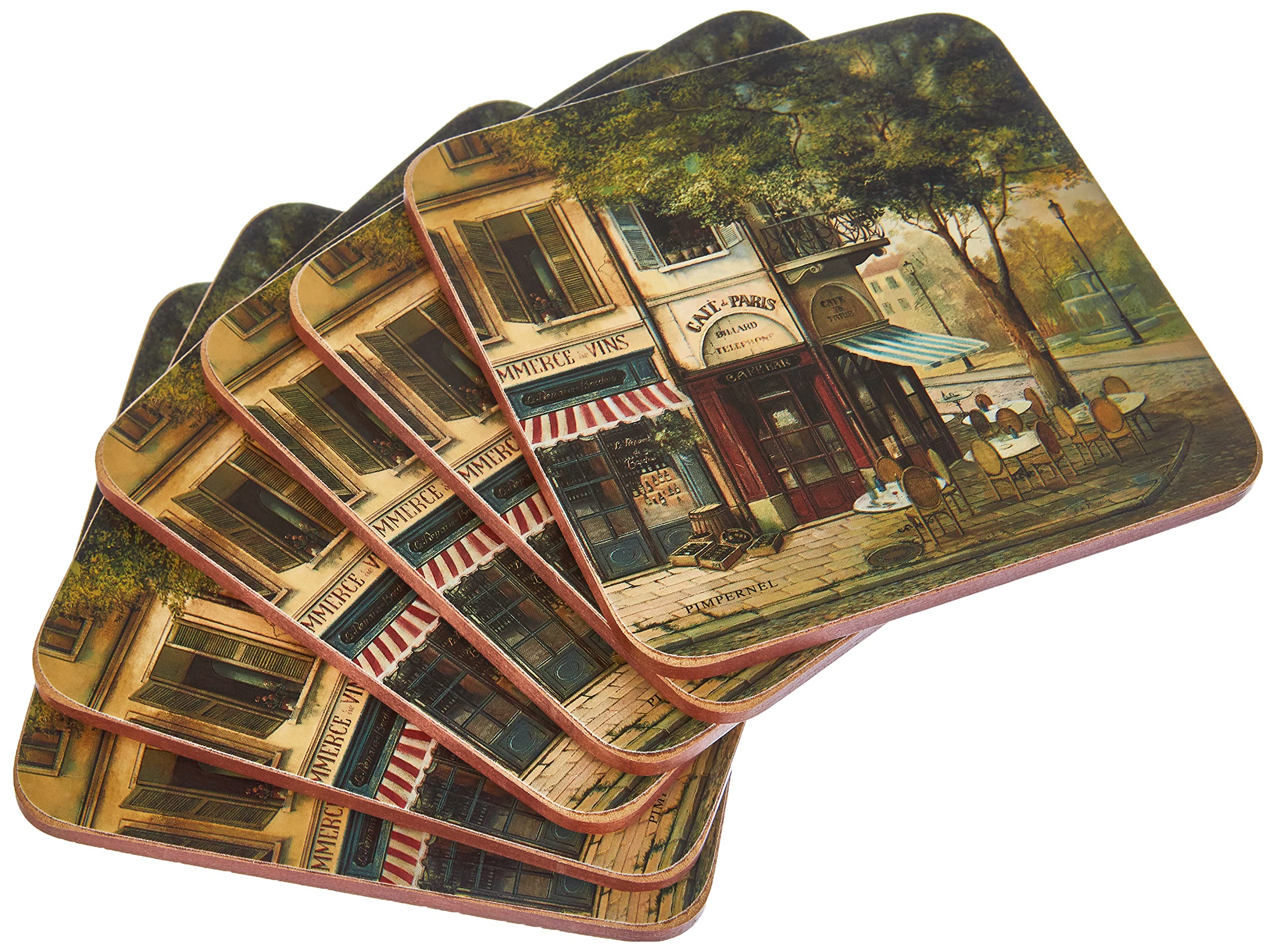 Portmeirion Set of 6 Coasters - Artistic Parisian Scene - Cork Backed - Statement Coasters for the Home