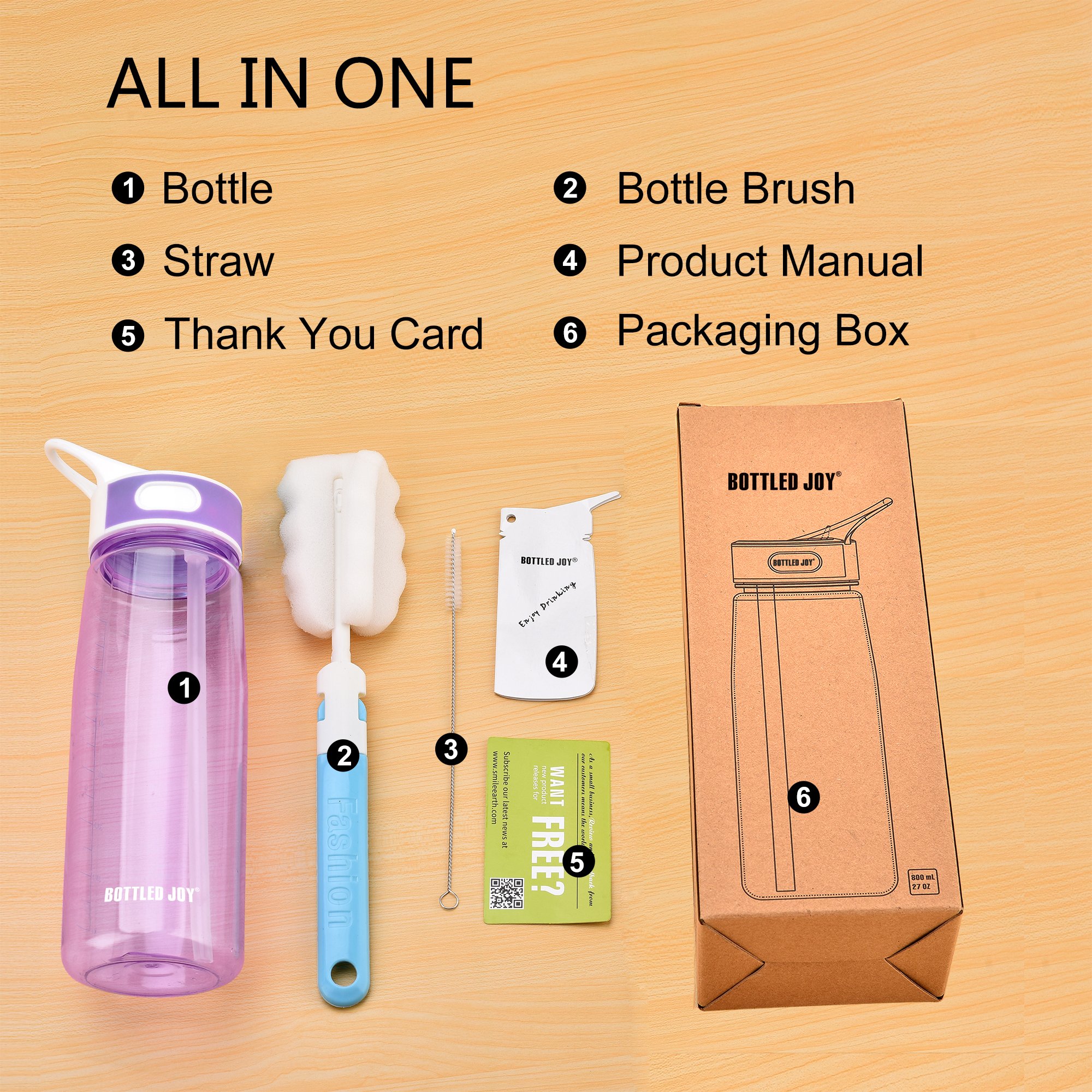 Sports Water Bottle Tritan Water Bottles Spill Proof BPA-Free for Sport Outdoor Travel Camping Picnic 800ml - Purple