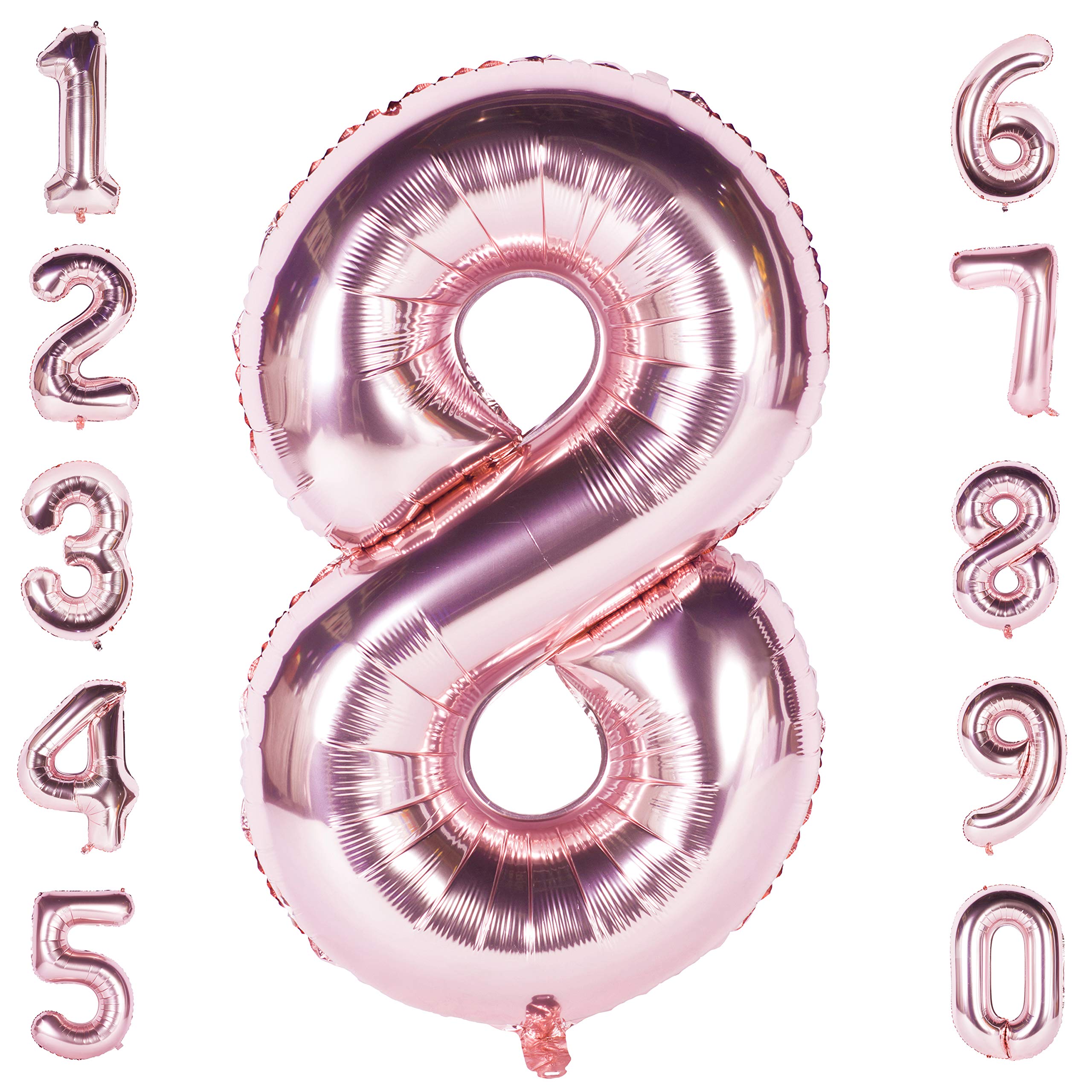 Rose Gold 8 Balloon 40 Inch Giant Helium Foil Number 0 to 9 Rose Gold Balloon Birthday Wedding Party Digital Decorations Number 8