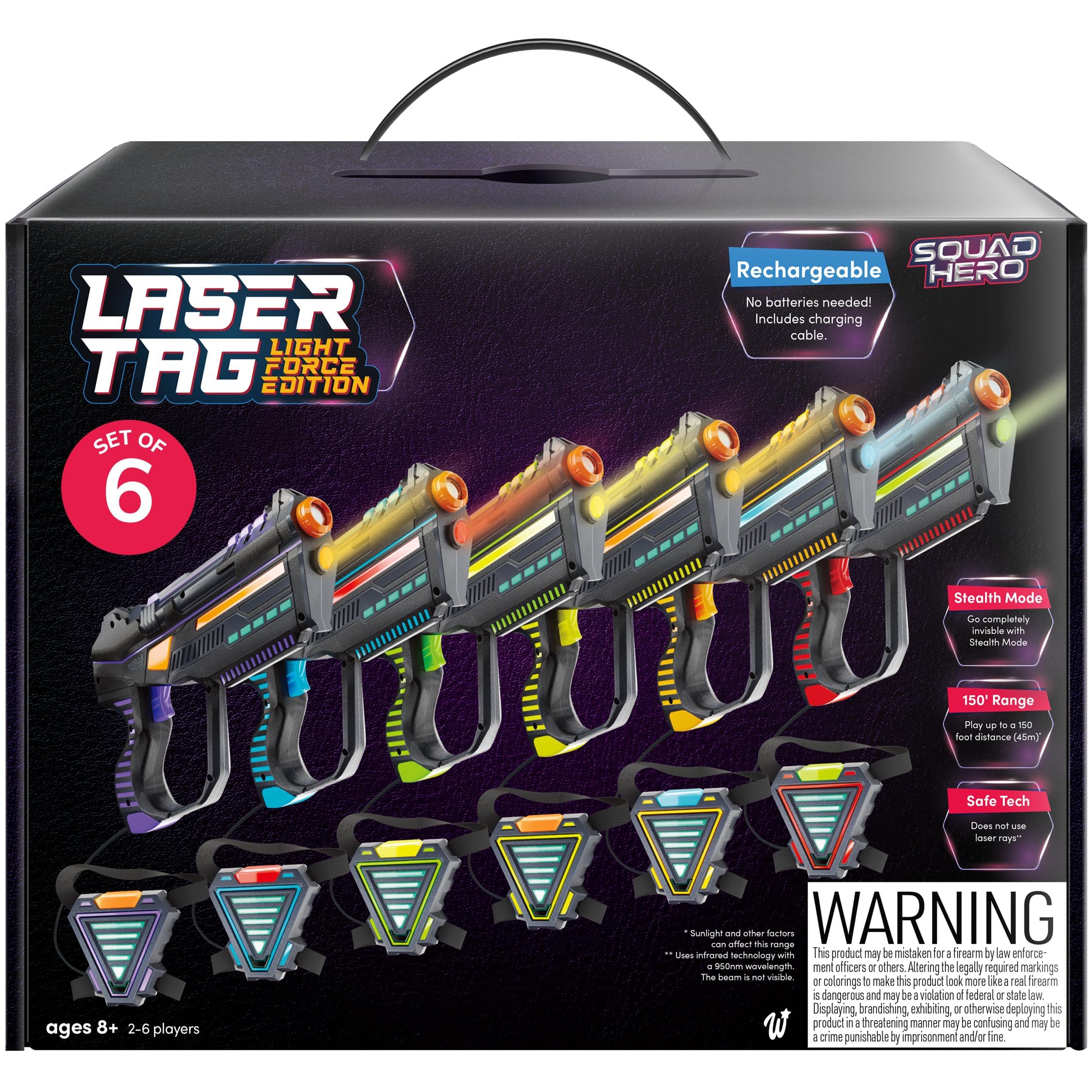 Photo 1 of Squad Hero Set of 6 Rechargeable Laser Tag for Kids Teens & Adults - Boys Gifts - Blasters & Vest Sensors - Fun Ideas Age 8+ Year Old Toys - Lazer Teen Boy Game Boys & Girls Outdoor Teenage Activities