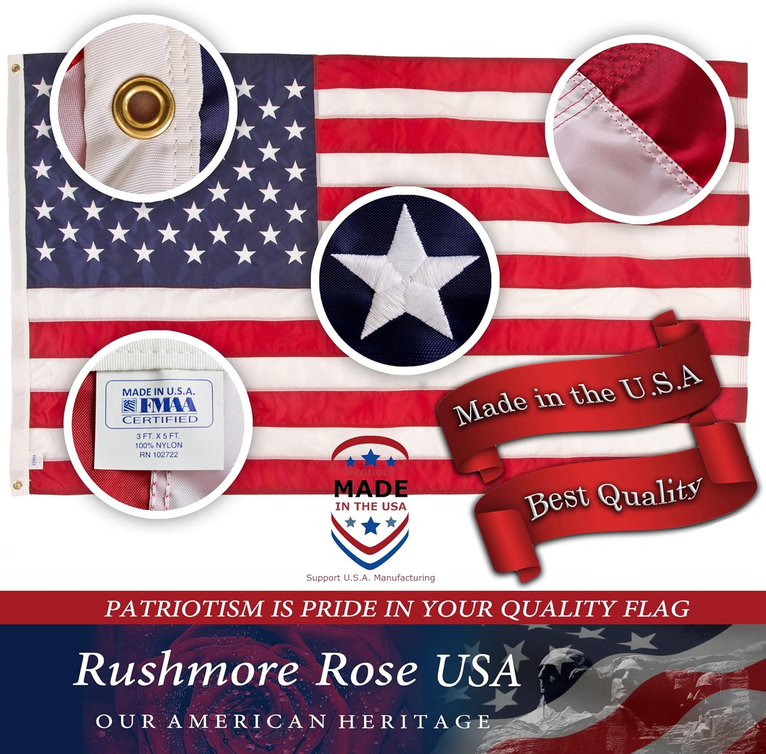 American Flag 3x5 - Made in USA. Premium US Flag. Embroidered Stars and Stripes - American Flags Made in America : Garden & Outdoor