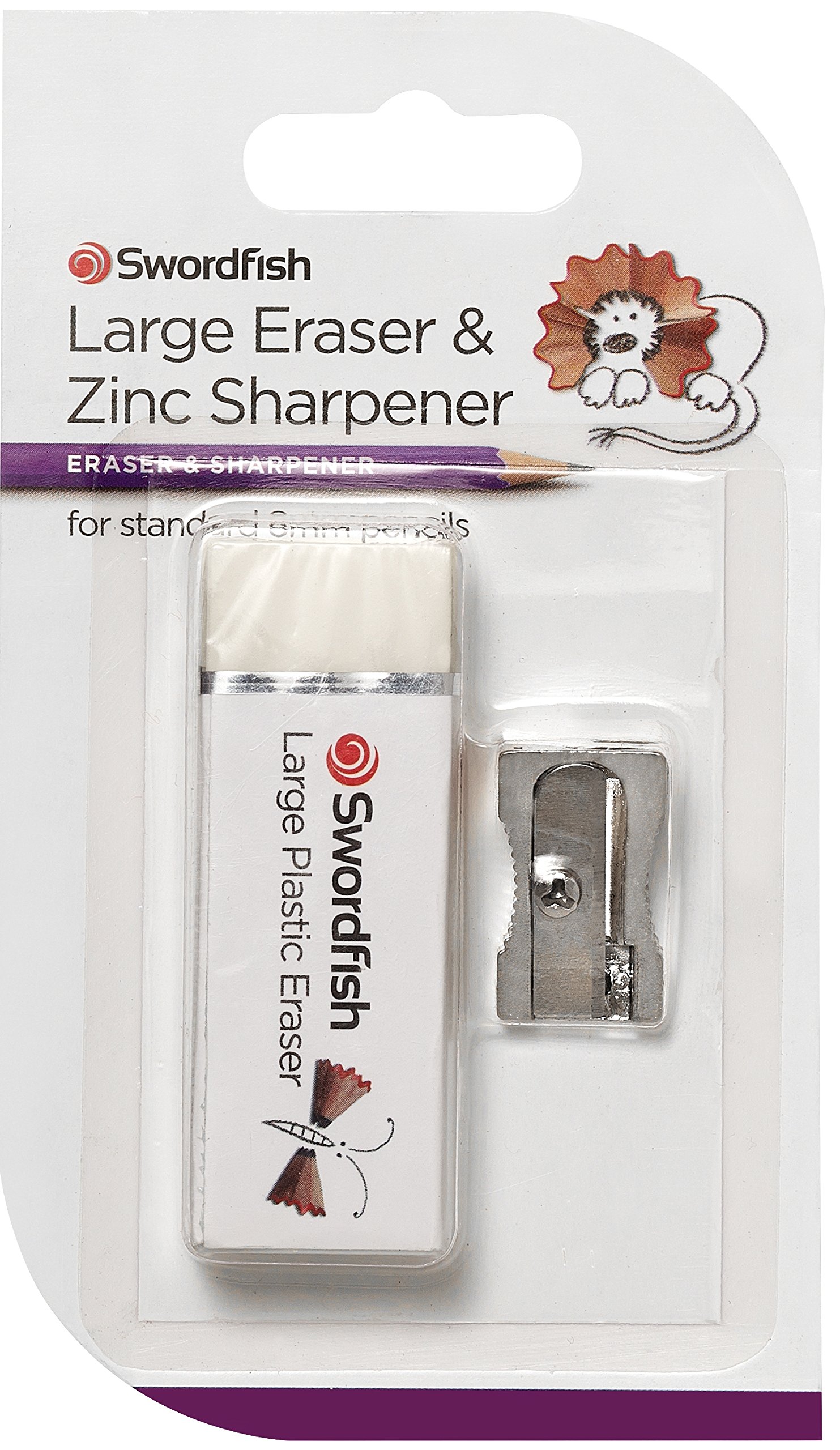 Swordfish Large Eraser and Zinc Single-Hole Pencil Sharpener [Pack of 1] 40284, Silver