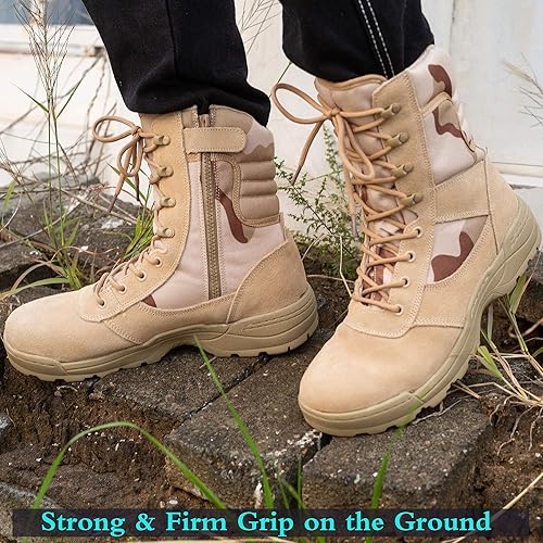 RIELD Men's Military Tactical Work Boots Side Zipper Jungle Army