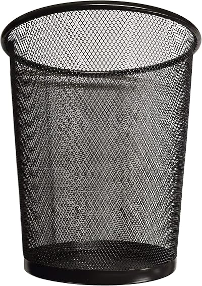 DIVCHI Round Trash Can Bin 1 Pack Black Non-Slip Mesh Metal Waste Paper Bin
