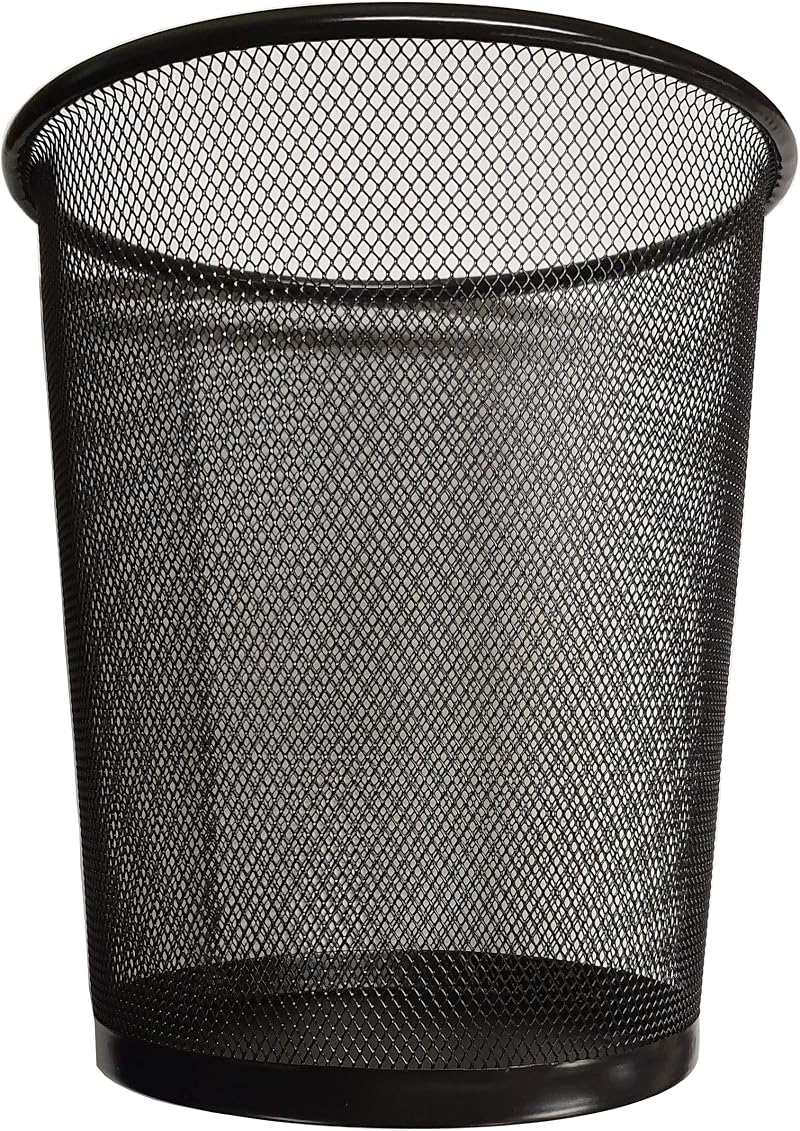 DIVCHI Round Trash Can Bin 1 Pack Black Non-Slip Mesh Metal Waste Paper Bin
