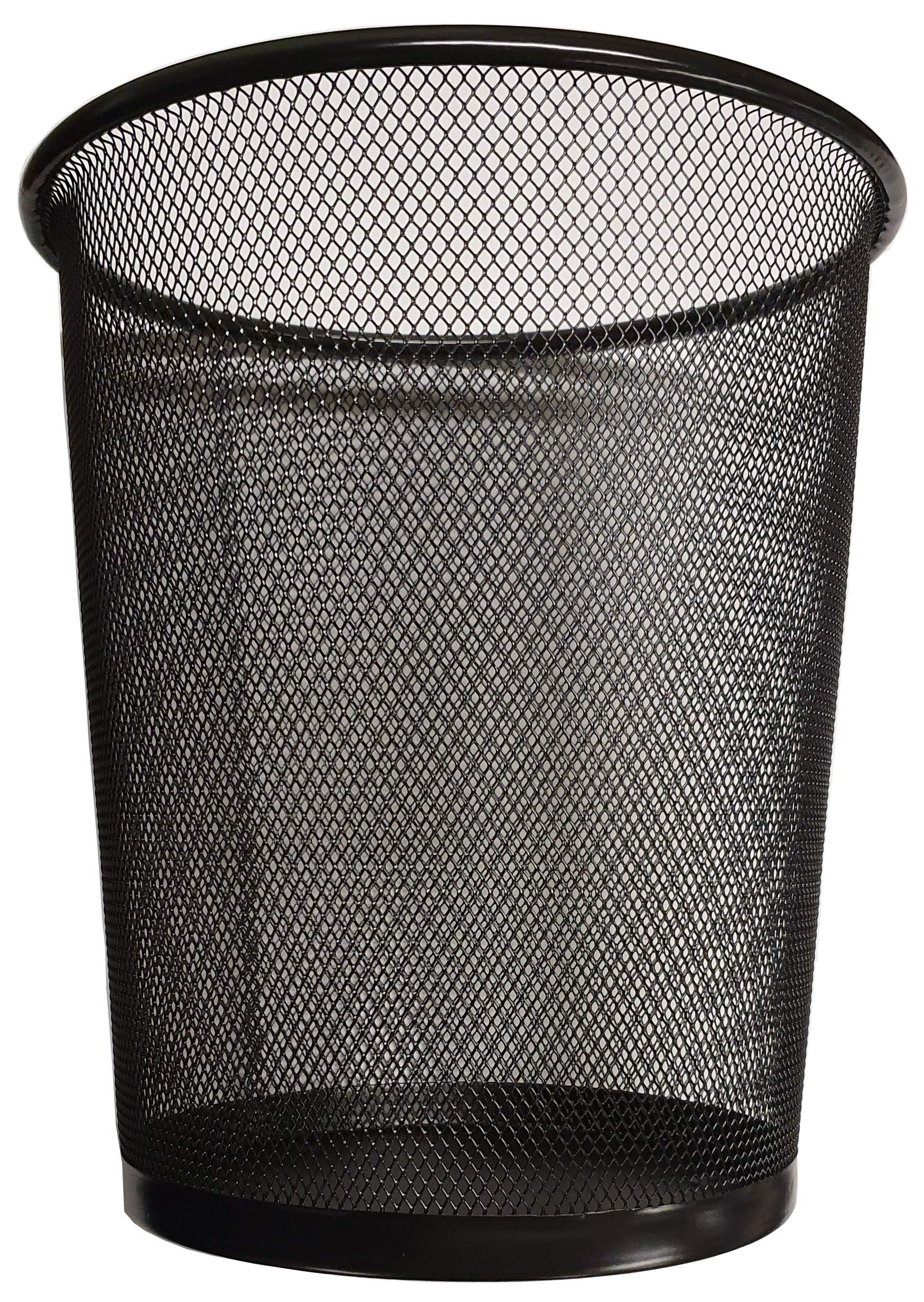 DIVCHI Round Trash Can Bin - 1 Pack Black Non-Slip Mesh Bins Waste Paper Bin Sturdy Metal Bin Indoor Waste Bin for Home Bedroom Office Bathroom Living Room & Kitchen (Black)