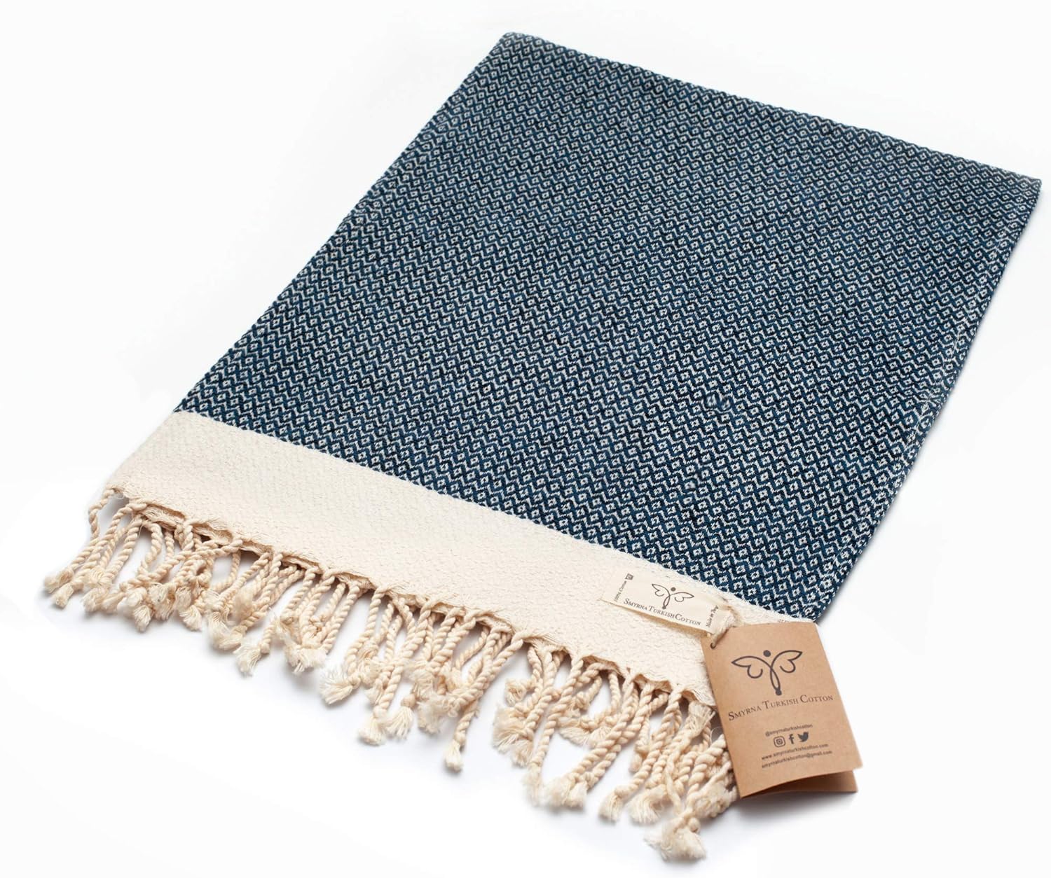 Smyrna Original Turkish Hand Towels Set of 2 | 100% Cotton, 16 x 40 Inches | Decorative Bathroom Peshtemal Towel for Hand, Face, Hair, Gym, Yoga, Tea, Dishcloth, Kitchen and Bath (Navy): Kitchen & Dining