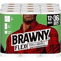 Brawny Flex Paper Towels, 12 Triple Rolls = 36 Regular Rolls, Tear-A-Square, 3 Sheet Size Options, Quarter Size Sheets