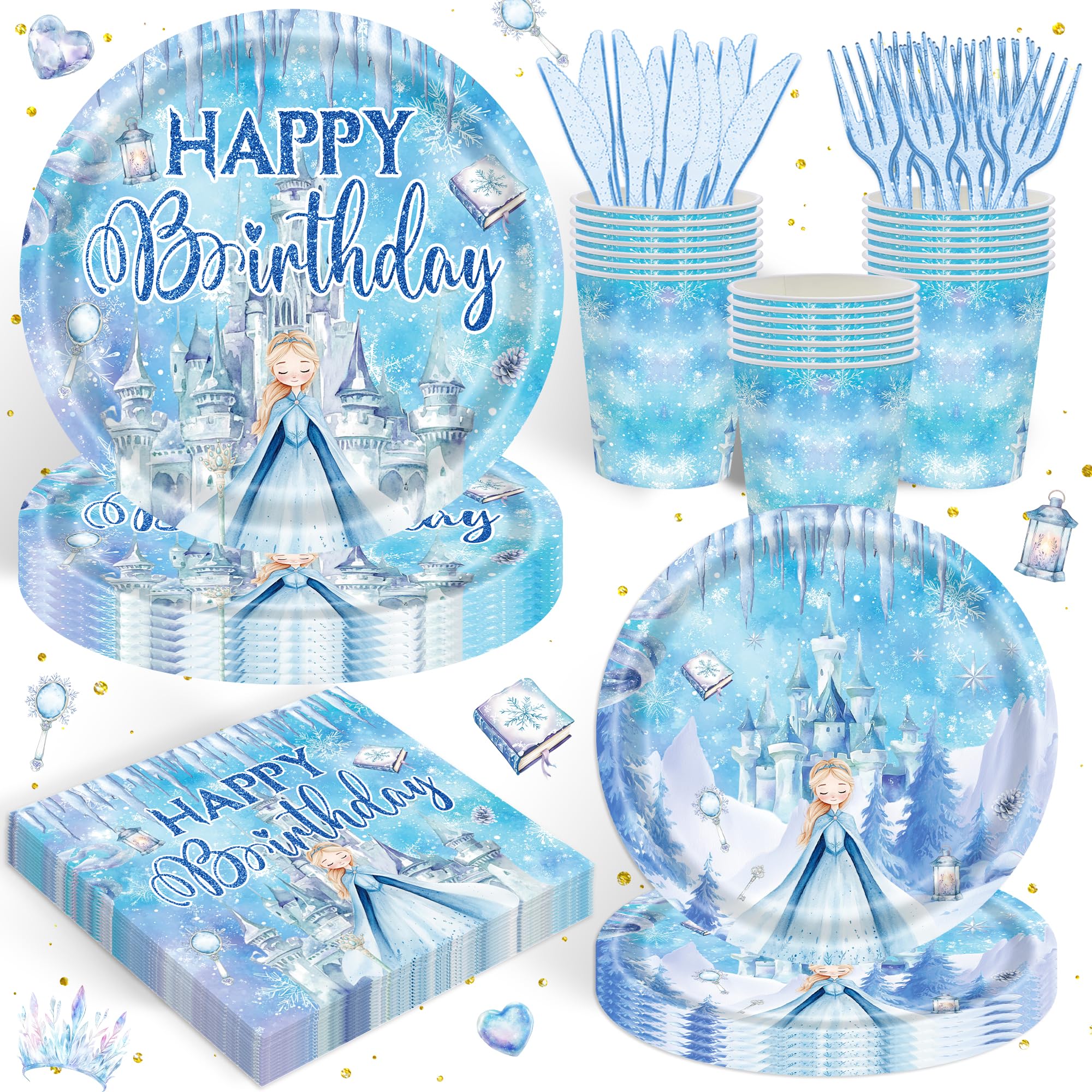 Photo 1 of 120 PCS Frozen Birthday Party Supplies Frozen Princess Themed Party Decorations for Kids Birthday for 20 Guests