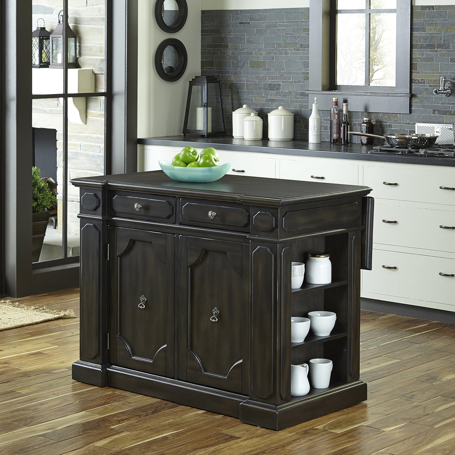 Best Home Styles Hacienda Weathered Walnut Kitchen Island With Drop Leaf