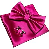 JEMYGINS Solid Color mens Pre-tied Bow Tie and Pocket Square Cufflinks Sets with Gift Box