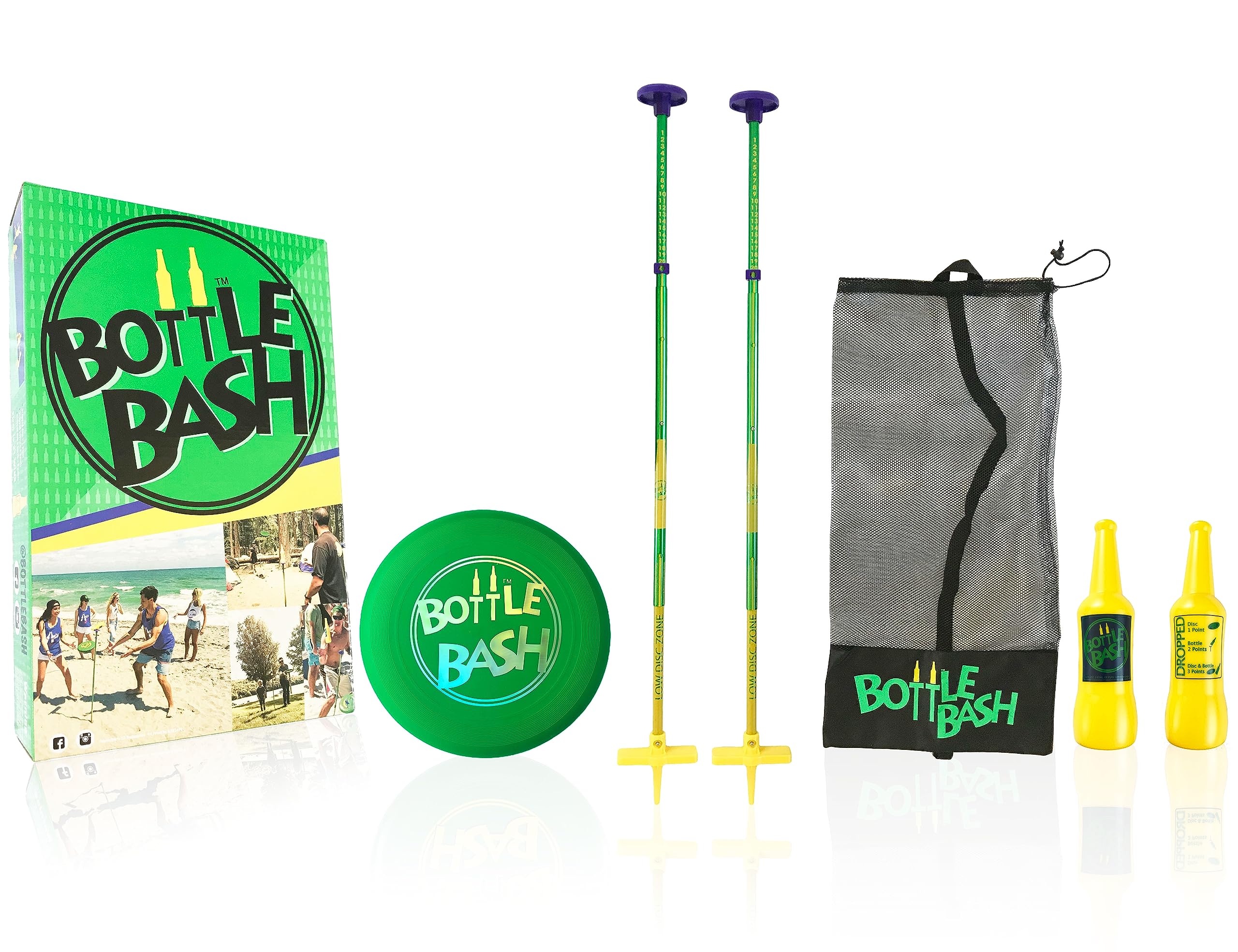 Photo 1 of Bottle Bash Outdoor Flying Disc Game Set – Disc Toss Game for Family, Adult & Kids, Backyard and Beach Game - Frisbee Target Lawn Game with Poles & Bottles (Beersbee & Polish Horseshoes)