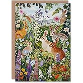 Artery8 Birthday Card Cute Bunny Rabbits Wildflower Meadow For Her Gran Sister Niece Daughter Wife Woman Greeting Card