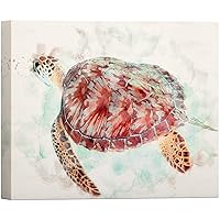 SIGNWIN Canvas Wall Art Brown Hawksbill Sea Turtle Swimming Underwater Marine Life Ocean Watercolor Modern Art Nautical Portrait Colorful Pastel for Living Room, Bedroom, Office - 12x18 inches
