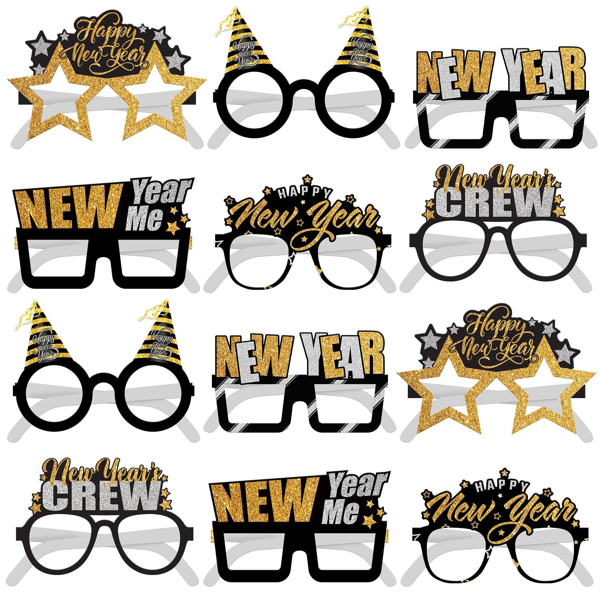KatchOn, Happy New Years Eyeglasses - Pack of 12 | Shiny Happy New Years Eve Glasses, New Years Eve Decorations 2026 | Happy New Year Glasses, New Years Eve Party Supplies 2026 | NYE Decorations — image 1