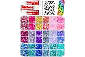 WORTHOFBEST Rhinestones for Crafts Clothes Bedazzler Kit with Rhinestones Crystals Gem Glue for Clothing Shoes Fabric Plastic Glass Tumblers Metal, Flatback Pink Purple Blue Rinestones Kit All-Purpose Adhesive