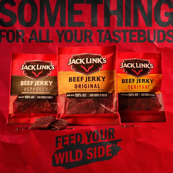 JACK LINK’S BEEF JERKY, PEPPERED, HALF POUNDER LARGE JERKY BAG – FLAVORFUL MEAT SNACK, READY TO EAT PROTEIN SNACKS WITH 9G OF PROTEIN PER SERVING, MADE WITH 100% BEEF