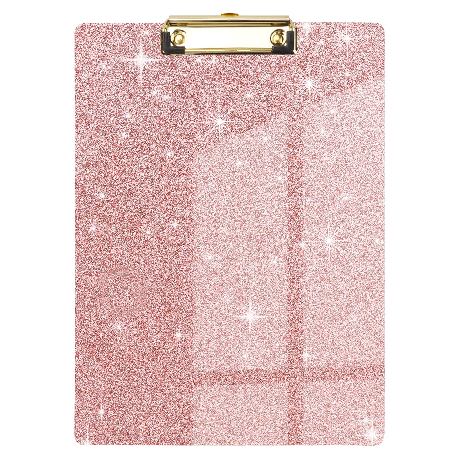 WAVEYU Acrylic Clipboard, Glitter Pink Clipboard for Women Girls, Standard Letter Size with Low Profile Gold Clip, A4 Size 12.5" x 9"