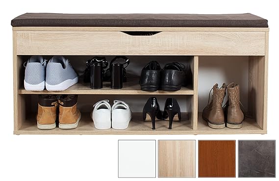 RICOO Schuhregal mit Sitzfläche Aufklappbar WM034-ES-B Schuhschrank Sitzbank Schuhablage Sitz Kissen Schuhkommode Organizer S