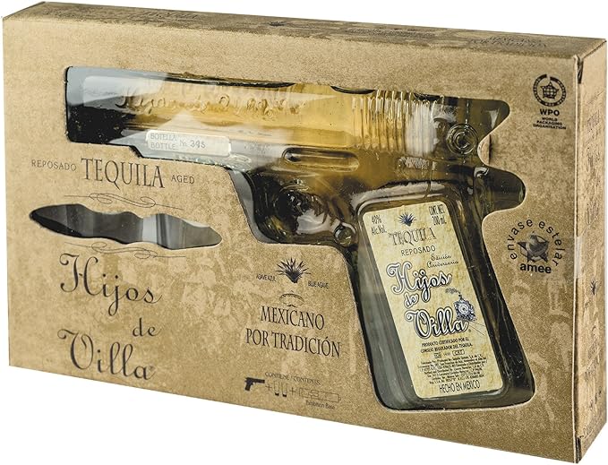 Tequila Reposado HIJOS DE VILLA (Pistol) with two glasses in a gift box, 200ml Amazon.co.uk