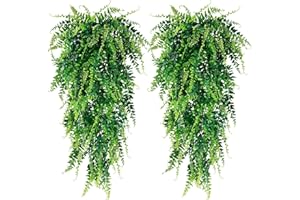 Sggvecsy 4 Pack Artificial Hanging Plants Fake Hanging Plant Faux Hanging Boston Ferns Fake Ivy Vines Greenery UV Resistant Plastic Plants for Indoor Outdoor Room Wall Wedding Patio Porch Decor
