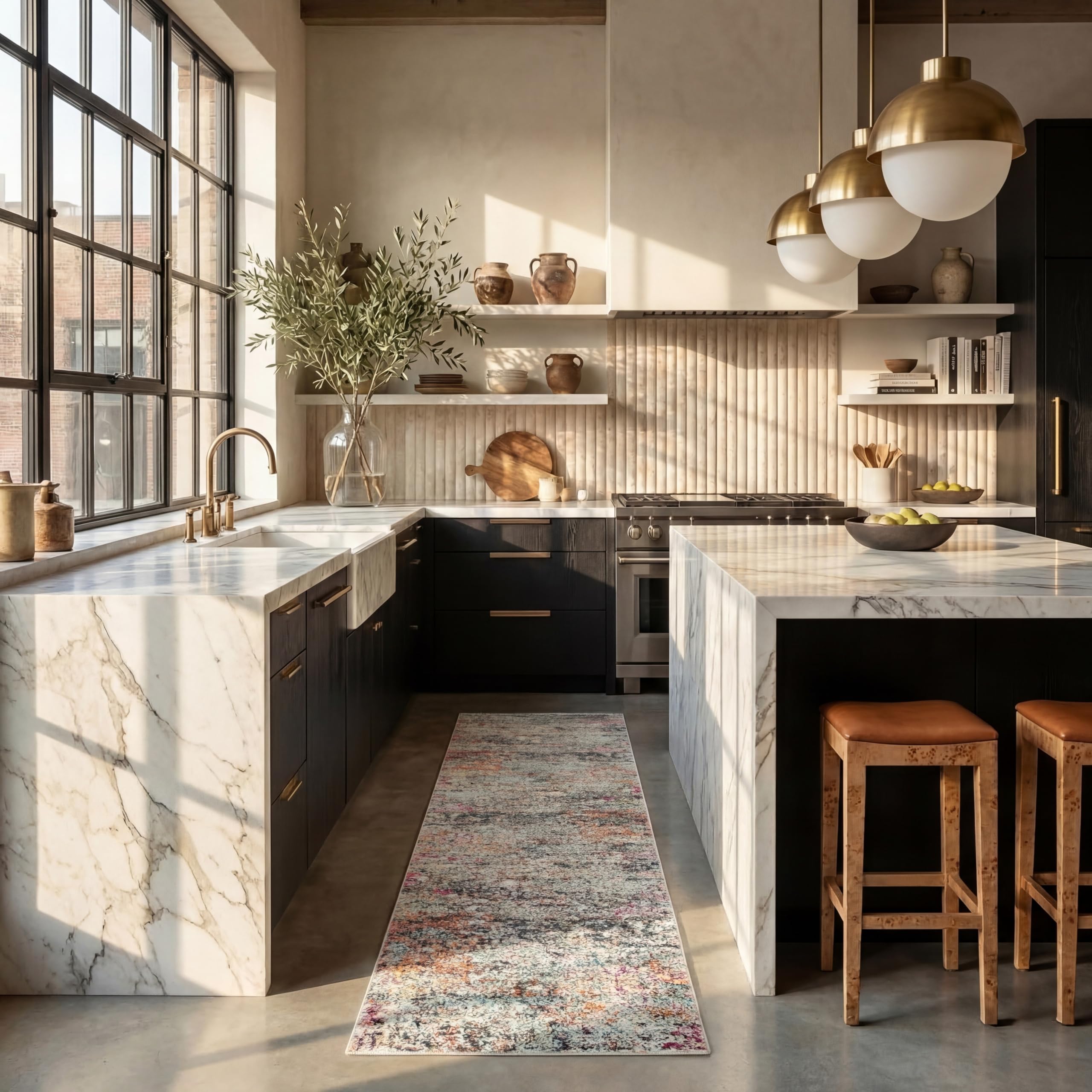 SAFAVIEH Contemporary Rug for Living Room, Dining Room, Bedroom - Madison Collection, Short Pile, in Black and Gold, 66 X 244 cm — image 1