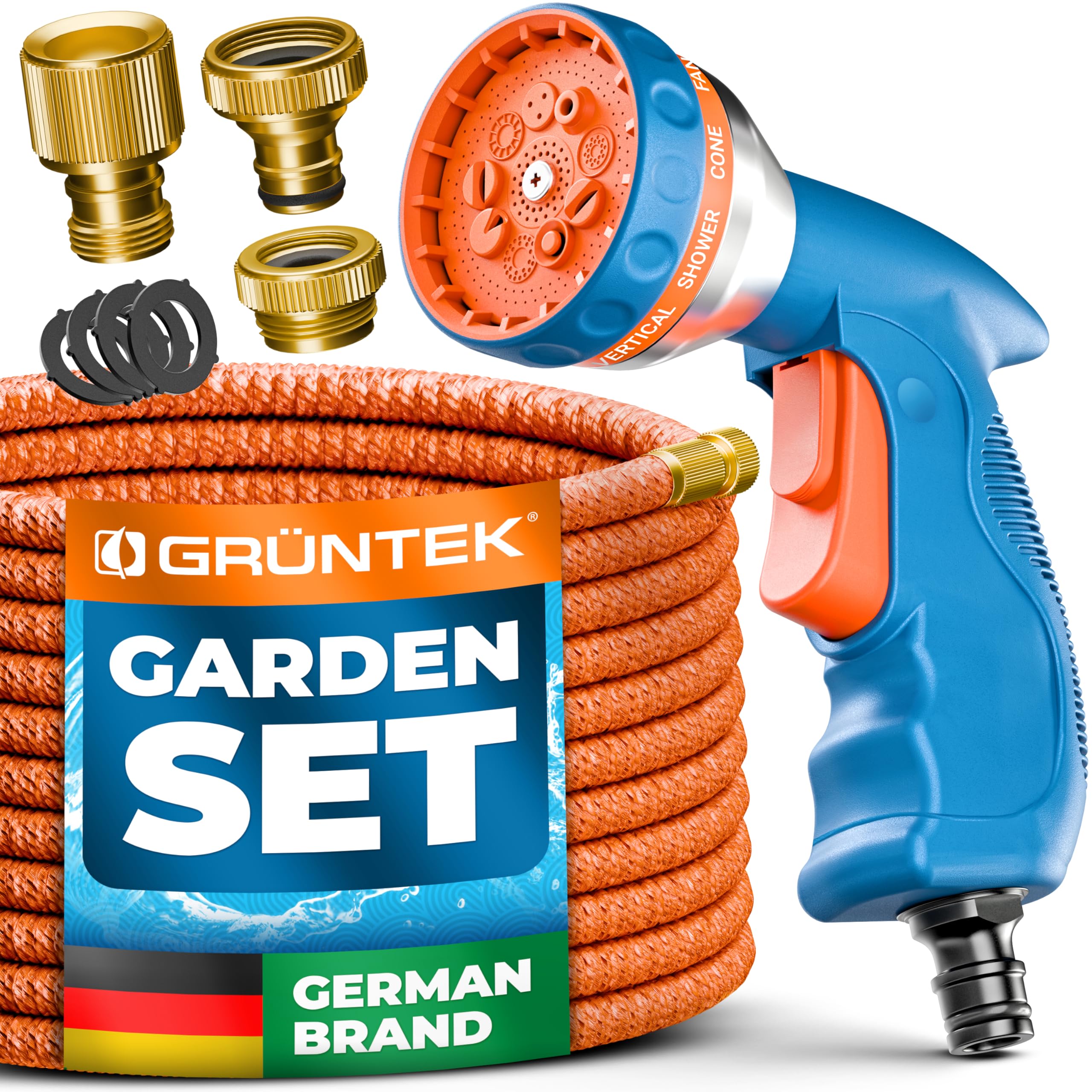 GRÜNTEK King Cobra Expandable Garden Hose Set 75FT (23m) – Flexible Hose with 10-Pattern Spray Gun, Latex Core, Textile Reinforcement, Brass Connectors – Garden Watering & Car Washing