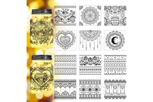 Peacoblue Bohemian Lace Trim Silhouette Cutouts for Jars, Glass, Wishing Bottle Decor(No Stickers), 12Pcs Reusable Silhouette for Lantern DIY Craft Kit Jar Decals Art Mural Home Party Garden Decor