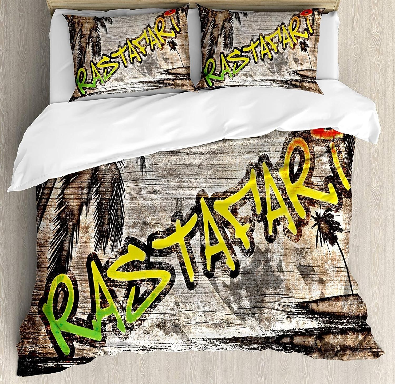 Rasta 4 Pcs Bedding Set King Size Jamaican Reggae Music Icon Inspired Rastafari Street Graffiti Image All Season Duvet Cover Bed Set Brown Light Green And Yellow Amazon Co Uk Kitchen Home