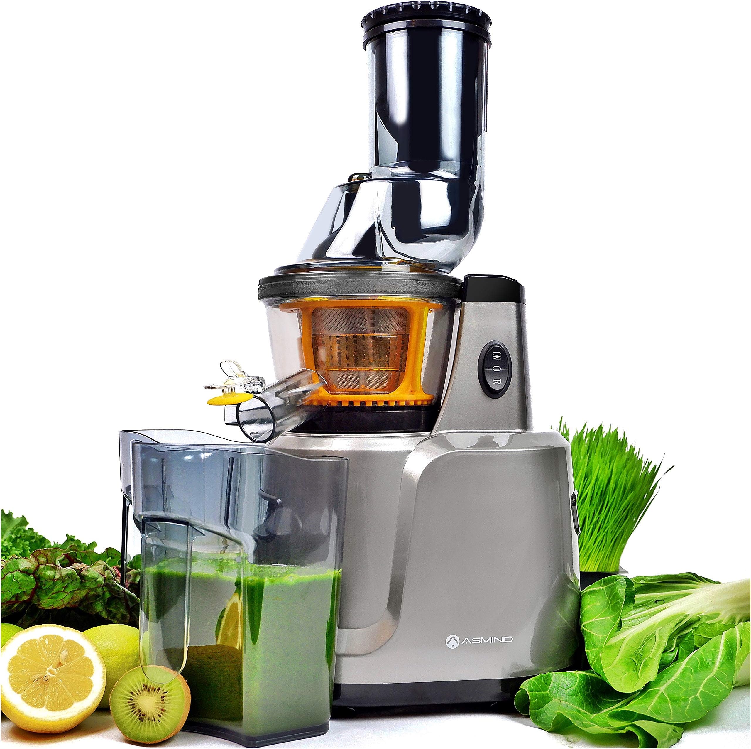 Juicer, Asmind Slow Masticating Juicer Extractor, Cold Press Low Speed Juicer with Brush to Clean Extract Healthy Nutrition from Fruits and Vegetables Low Noise Gift Choice