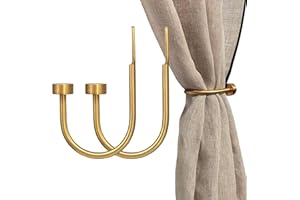 ARNORX Quality Curtain Holdbacks, Solid Steel Curtain Holdback with Disk Finial,Electroplate Finishes, Set of 2 Window Curtain Tieback Hooks, Warm Gold