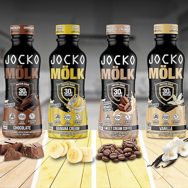 JOCKO MÖLK 30G GRASS FED PROTEIN SHAKES – NO ADDED SUGAR PROTEIN DRINKS KETO FRIENDLY – READY TO DRINK 12 FL OZ (PACK OF 12) CHOCOLATE
