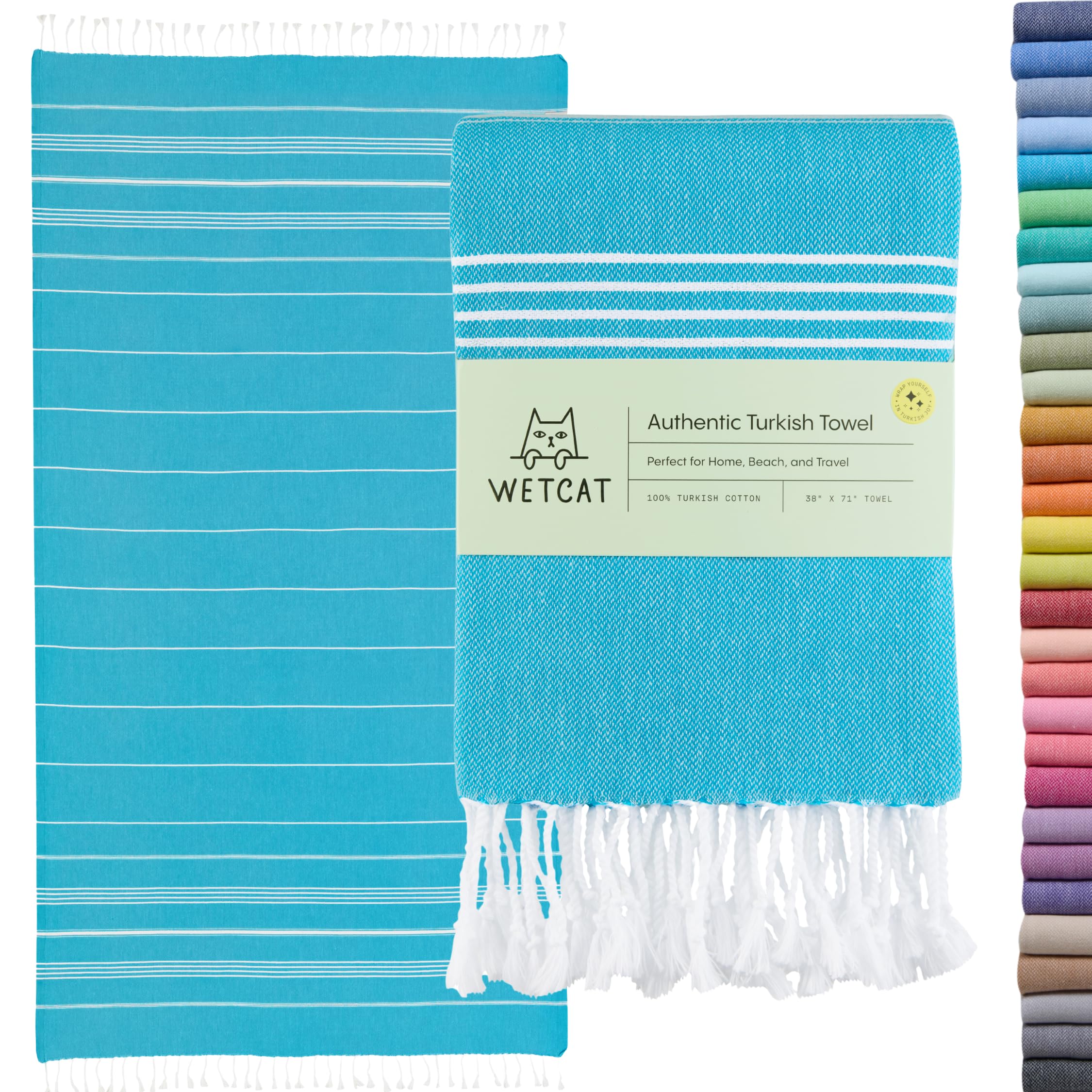 WETCAT Turkish Beach Towel Oversized 38x71 100% Cotton Sand Free Quick Dry Towel Extra Large Turkish Towel Light Travel Towel for Adults Beach Gifts Beach Accessories - Turquoise