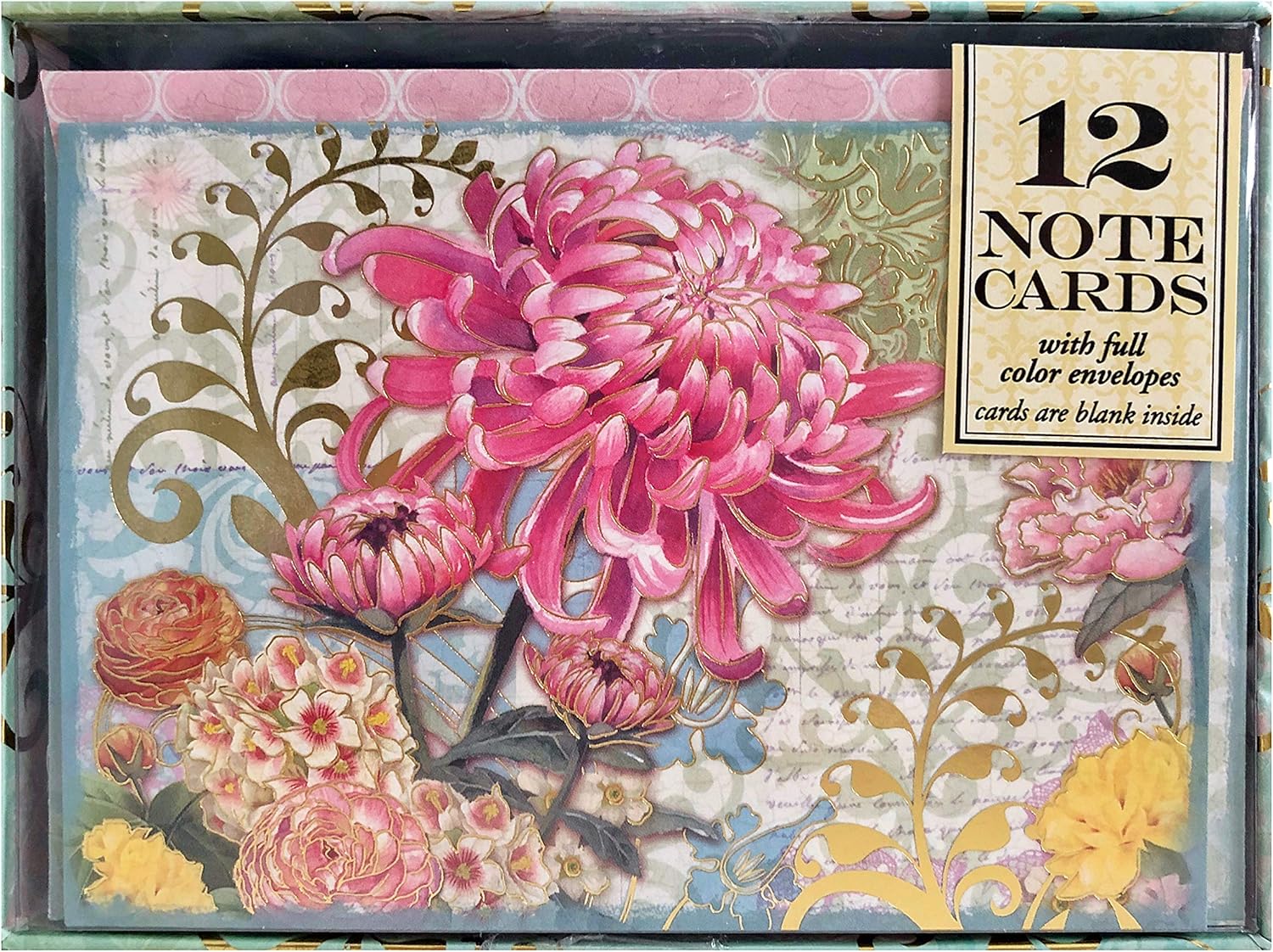 Punch Studio Set of 12 Boxed Blank Note Cards Pink Floral Garden 94963 Office