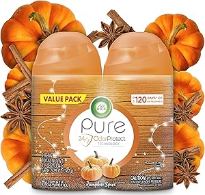 Air Wick Pure Freshmatic 2 Refills Automatic Spray, Pumpkin Spice, Fall Scent, Fall Spray, (2x5.89oz), Air Freshener, Essential Oils, Odor Neutralization
