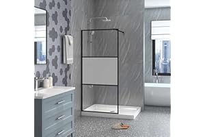 Goodyo 34" X 72" Shower Door Frost Tempered Glass Framed Shower Screen Walk-in Black Finish,3-Pieces Glass Version