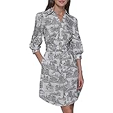 Karl Lagerfeld Womens Button Up Collared Belted Shirt Dress