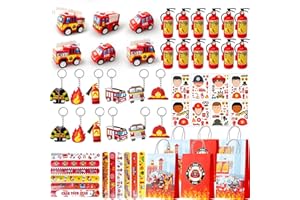 Firefighting Party Favors, 72pcs Firefighter Theme Birthday Favors Set Fire Fire Truck Party Bags Truck Birthday Stickers Sla