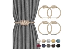 NICEEC 4 Pack Mini Magnetic Curtain Tiebacks Modern Simple Style Drape Tie Backs Elegant Hand Weave Rope Knot Decorative Curtain Holdbacks for Home & Office Window Drapery (Beige)