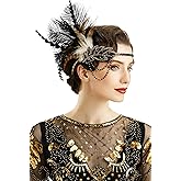 BABEYOND 1920s Headpiece Flapper Headband - Roaring 20's Sequined Showgirl Hair Band with Feather