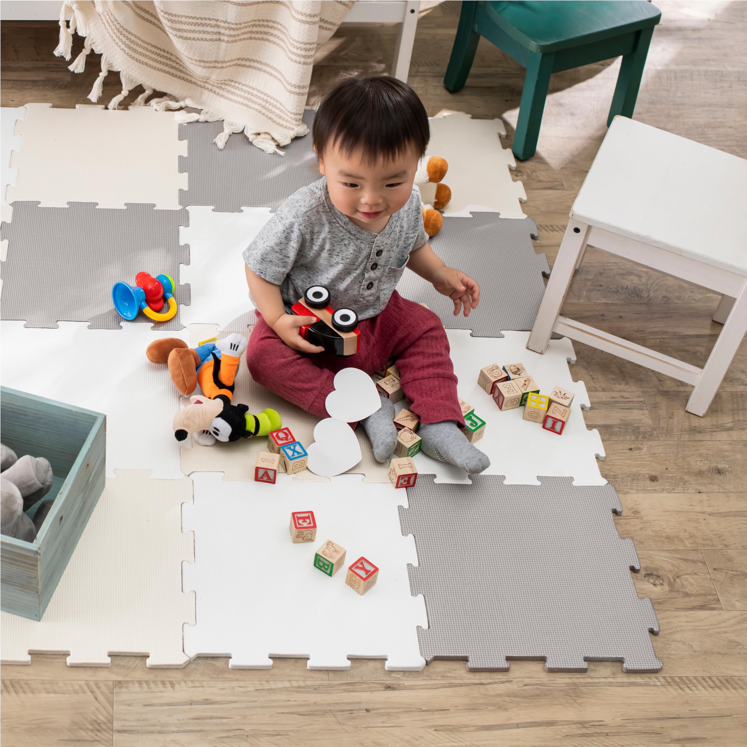 Enovoe Soft Baby Play Mat - Non-Toxic, Interlocking EVA Foam Tiles, 16 Pieces - Safe, Cushioned Floor Play Area for Kids, Infants & Toddlers - Ideal for Playrooms, Nurseries, and Home Gyms (12