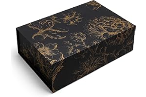 Sorarto Luxury Keepsake Gift Box | Black Gold Floral Decorative Boxes with Magnetic Lids for Presents, Wedding Memory Box, and Bridal Gifts. 11.5" x 7.5" x 3.5"