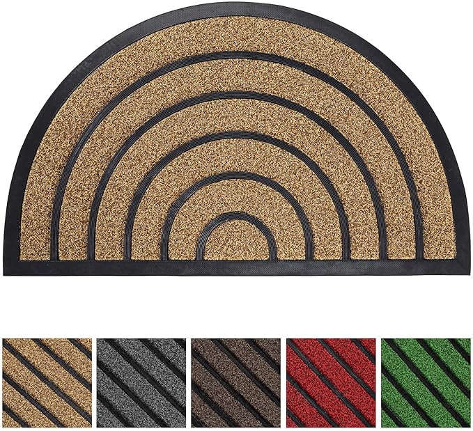 Olanly Durable Half Circle Striped Door Mat Outdoors, Heavy Duty