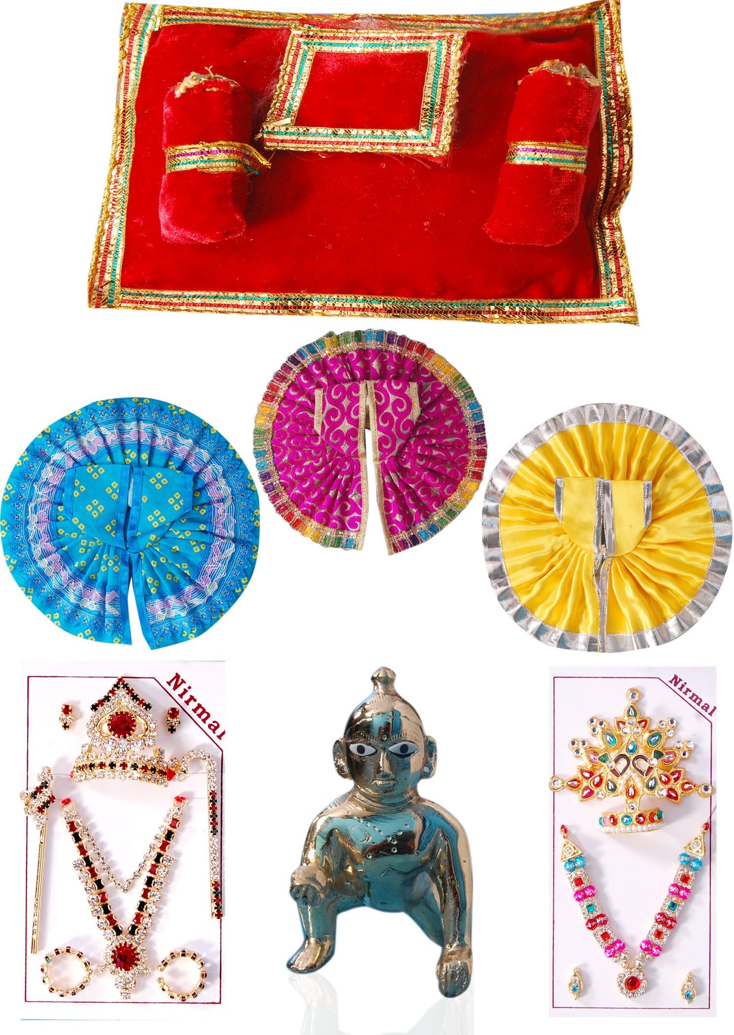 Nirmal Mukut Shringar Laddu Gopal Set Combo (Multicolour, 4)