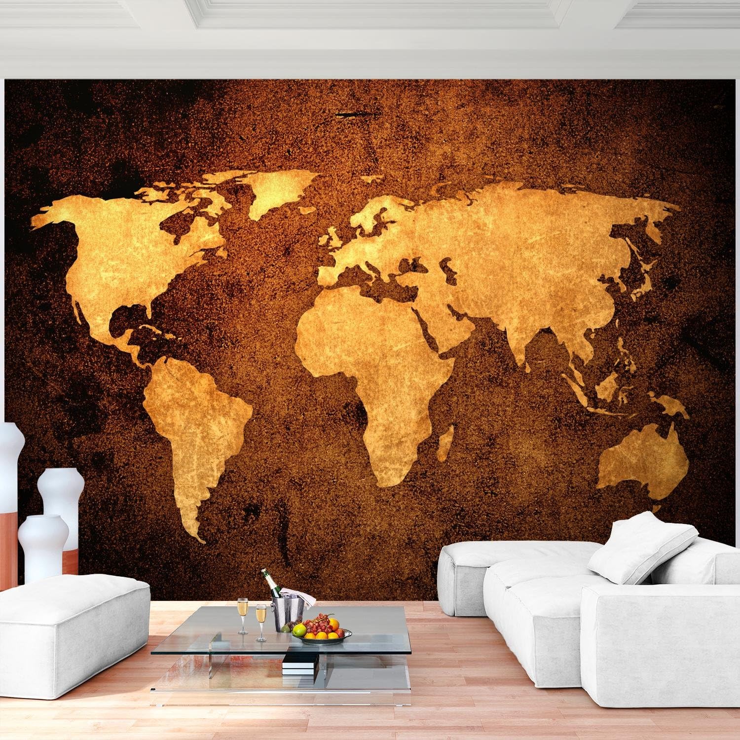 Runa Art Photo Wallpaper World map Antique 352 x 250 cm Non-Woven Wall Art XXL Moderne Living Room Bedroom Orange Brown 9015011c - Image 3