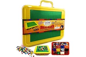 Matty's Toy Stop Brik-Kase 2.0 Travel, Building, Storage & Organizer Container Case with Building Plate Lid (Holds Approx 2000pcs) - Compatible With All Major Brands (Red, Green & Yellow)